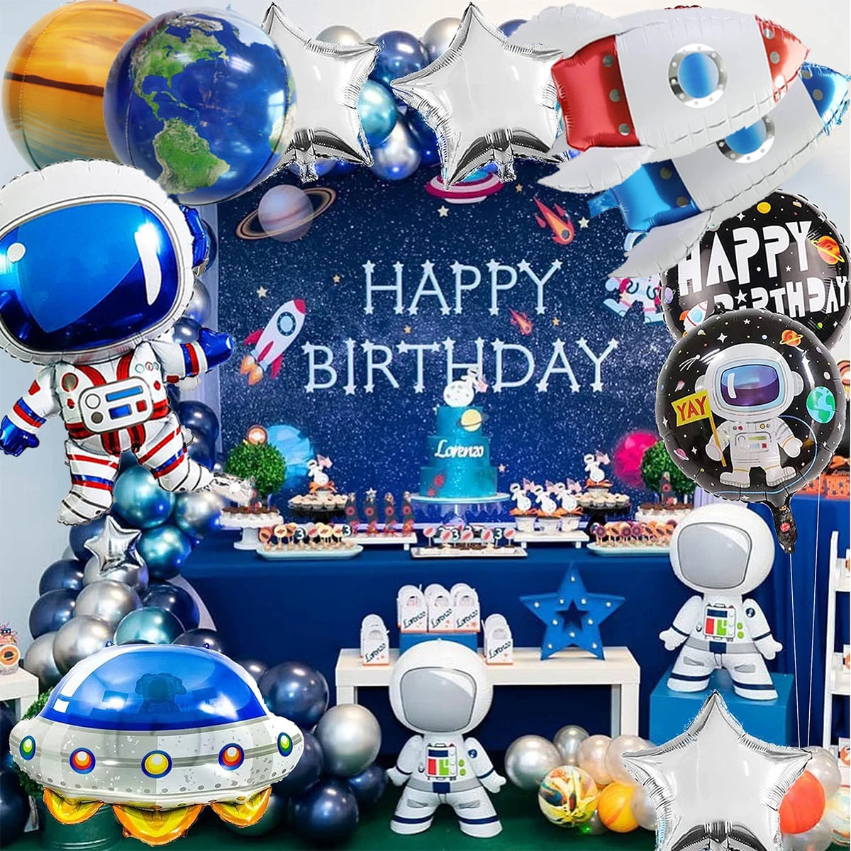 Outer Space Birthday Decoration Rocket Astronaut Theme Balloon Galaxy Solar System Spiral Planet Hanging NASA Party Supplies set