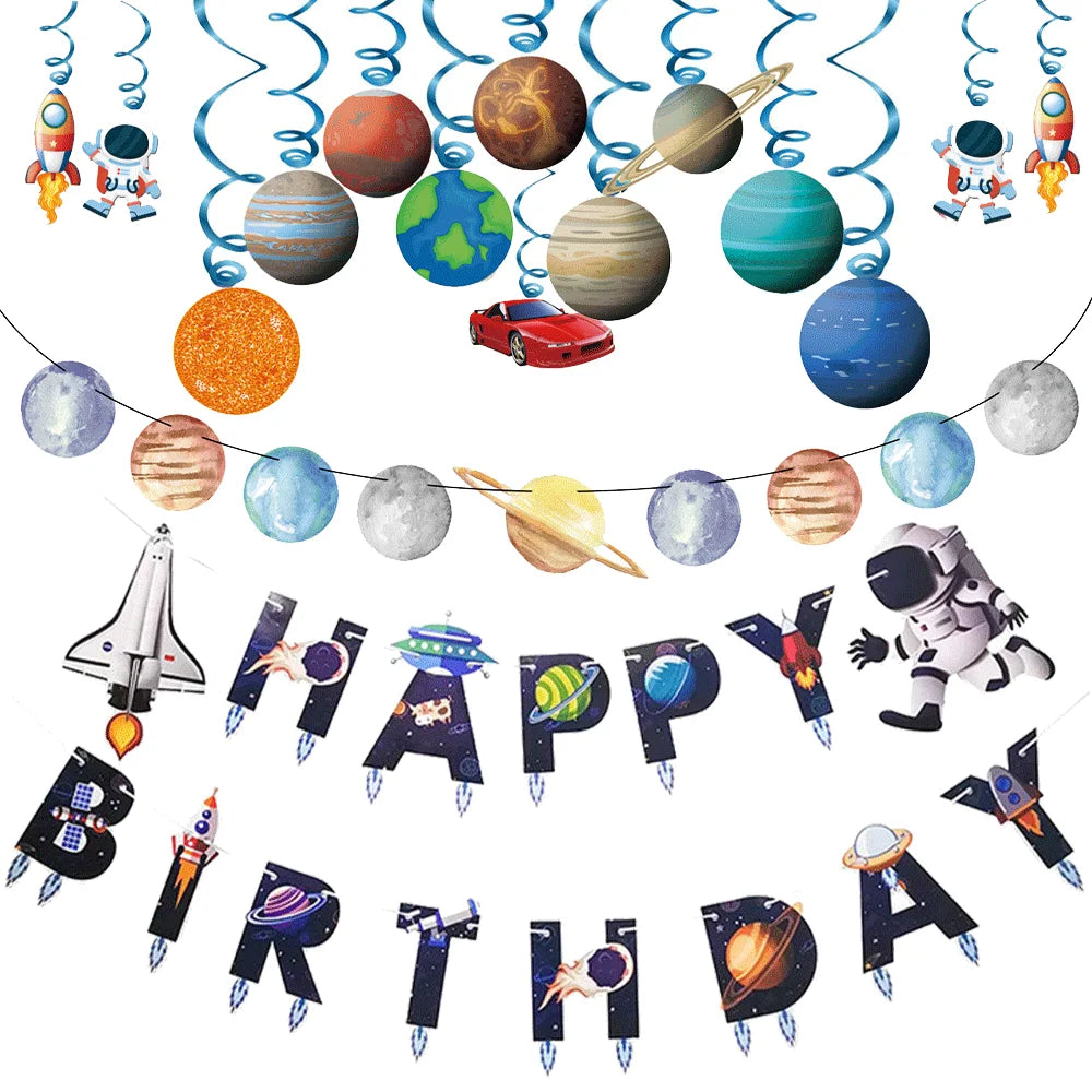 Outer Space Birthday Decoration Rocket Astronaut Theme Balloon Galaxy Solar System Spiral Planet Hanging NASA Party Supplies set