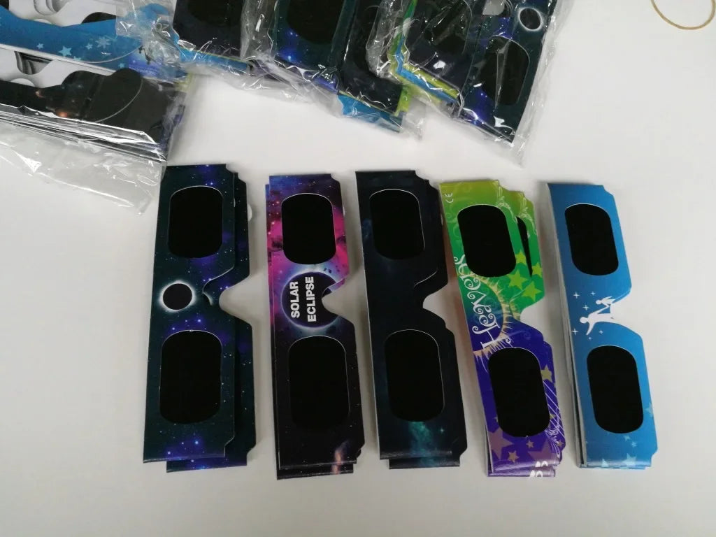 Pack 5 gafas solares para eclipses ,certificación CE e ISO,