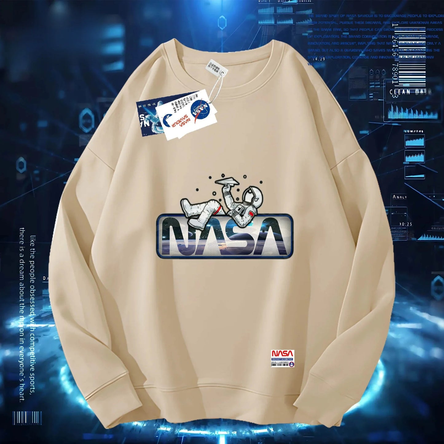 Sudadera NASA Mujer – Primavera/Otoño, Cuello Redondo y Corte Holgado